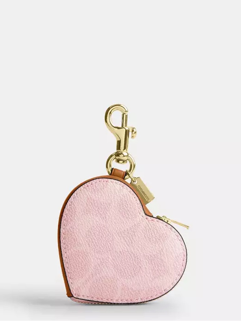 Nwt Coach! Heart Bag Charm In Signature Canvas Powder Pink